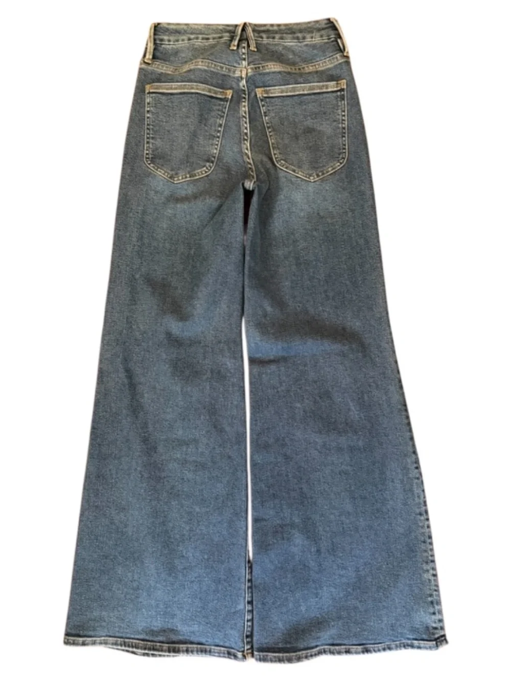 GOOD AMERICAN Good Waist Palazzo Jeans 4/27 Med Wash Excel Lightly Worn Cond.